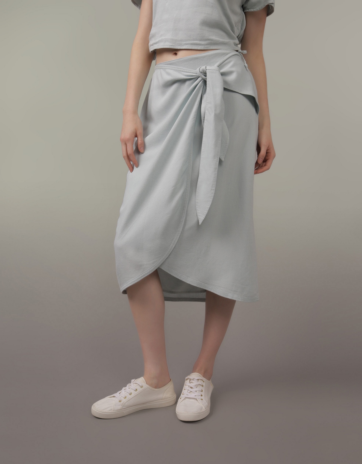 Buy AE Linen Blend Faux Wrap Midi Skirt online American Eagle Outfitters