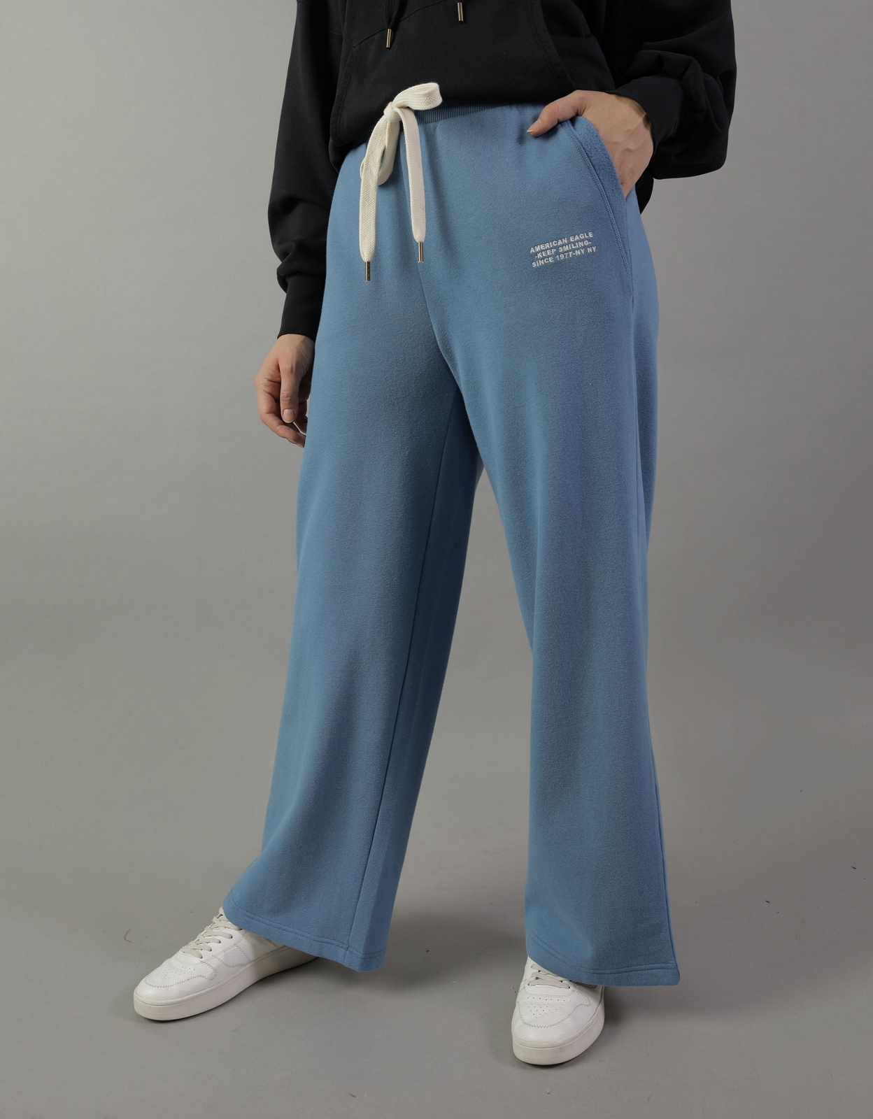 Shop AE Graphic Wide-Leg Fleece Sweatpant online