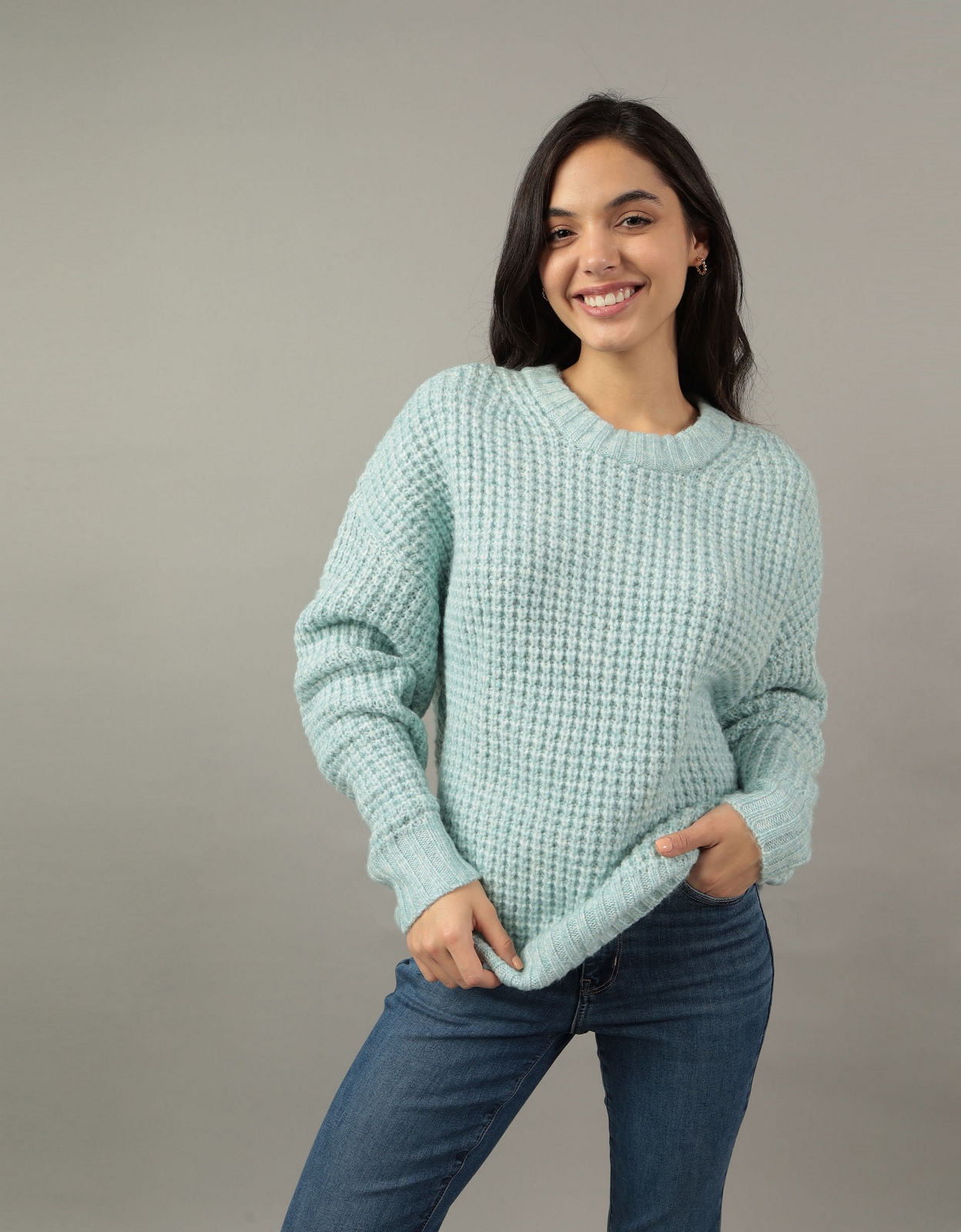 Buy AE Oversized Waffle Crewneck Sweater online American Eagle Outfitters