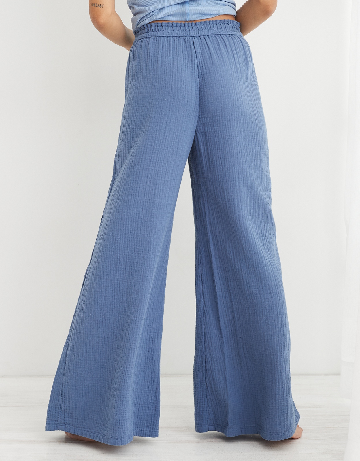 aerie, Pants & Jumpsuits, Aerie Kickit Ribbed High Waisted Super Flare  Pant Marbled Blue Large