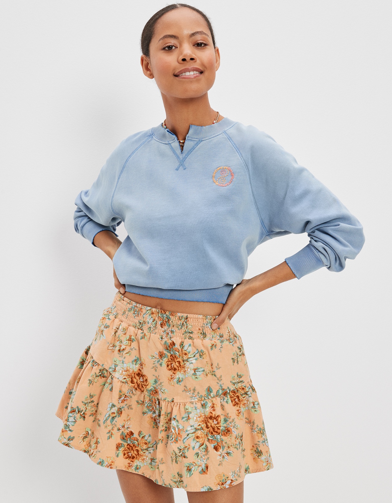 Floral corduroy mini on sale skirt