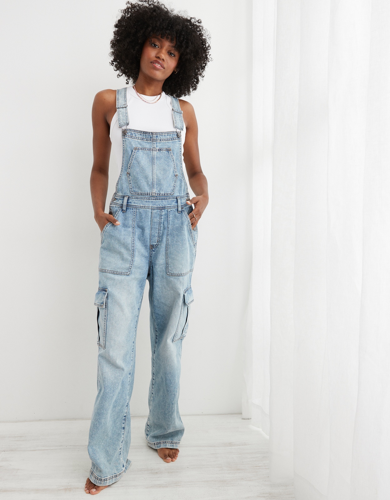 Shop Aerie Baggy Cargo Overalls online | American Eagle Outfitters Kuwait