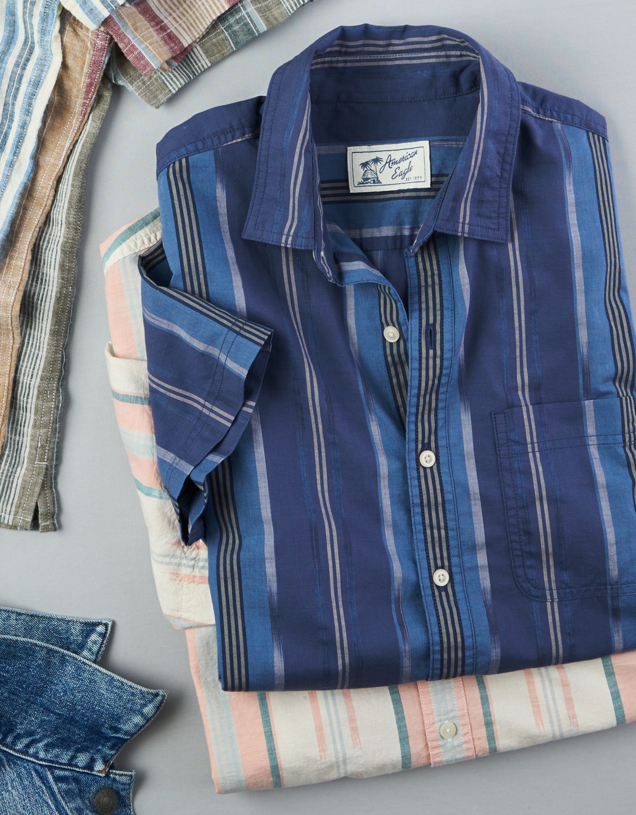 Shop AE Striped Button-Up Resort Shirt online | American Eagle ...