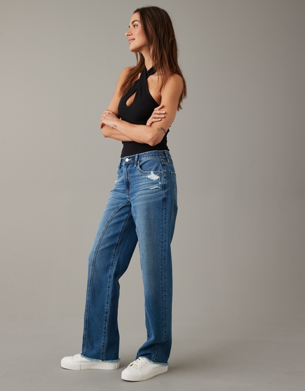 AE Stretch Super High-Waisted Ankle Straight Jean